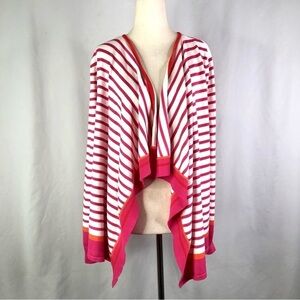 Tommy Hilfiger bright pink striped open front lightweight sweater cardigan L